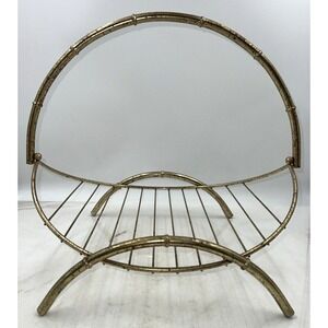 Vintage Brass Magazine Rack Bamboo Style Gold Metal Stand Mid Century Home Decor